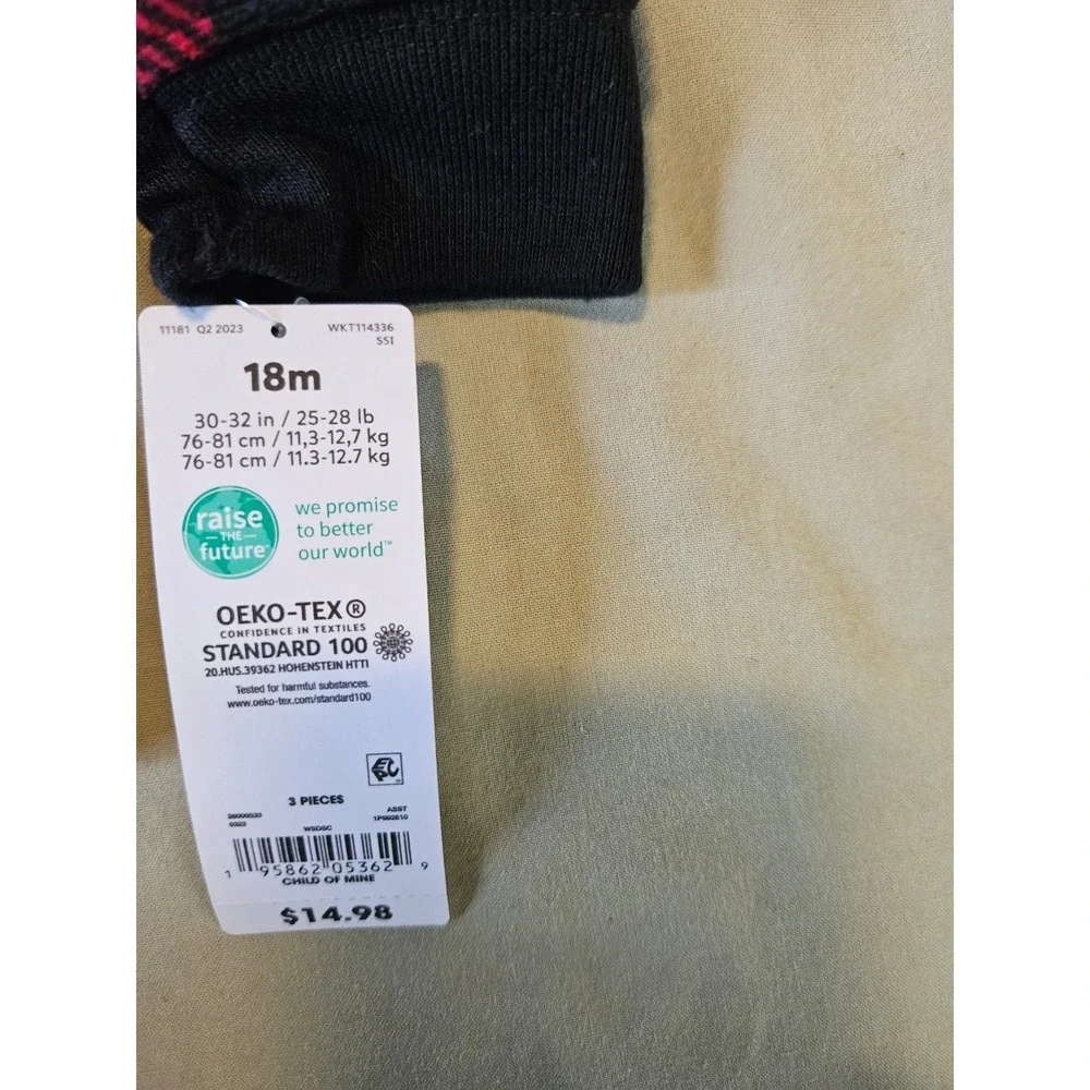 Carters Child of Mine 18M Red Black Buffalo Plaid Moose Fleece Zip Up Hoodie